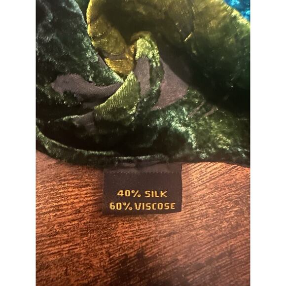 Crushed Velvet Silk Viscose Blend Scarf Turquoise Water Color Bohemian Floral - Picture 3 of 6